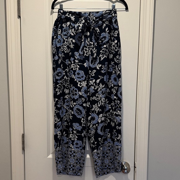 LOFT Pants - LOFT Floral Wide Leg Pants - Blue and White